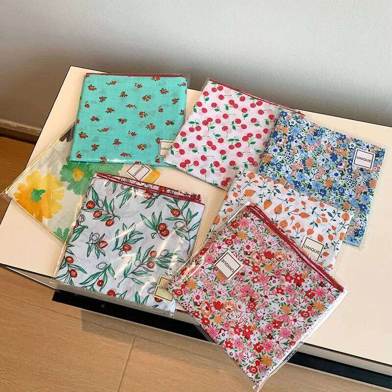 55cm Cotton Linen Square Cherry Floral Print Neck Tie Scarf Headkerchief Female Foulard Head scarf Women Hijab Bandanas 26Y06226 - view 7