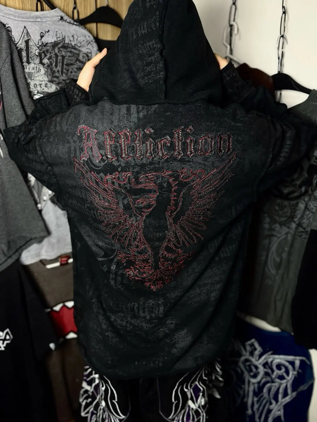Gothic Dark style Affliction Fashion Hoodie Skull Oversize Zipper Hoodie Men Women Hip Hop Casual Sweatshirt Personality Hoodie 260626 - view 7