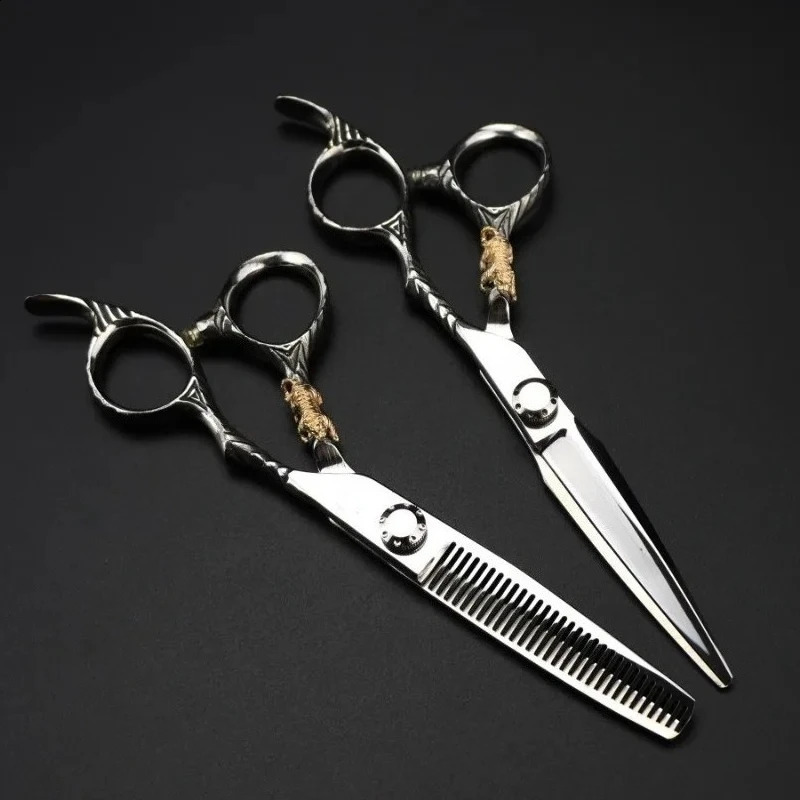 Premium Gold Tiger Barber Scissors 6 Inch Straight Thinning Hairdressing Shears Professional Salon Cutting Tools 260615 - view 1
