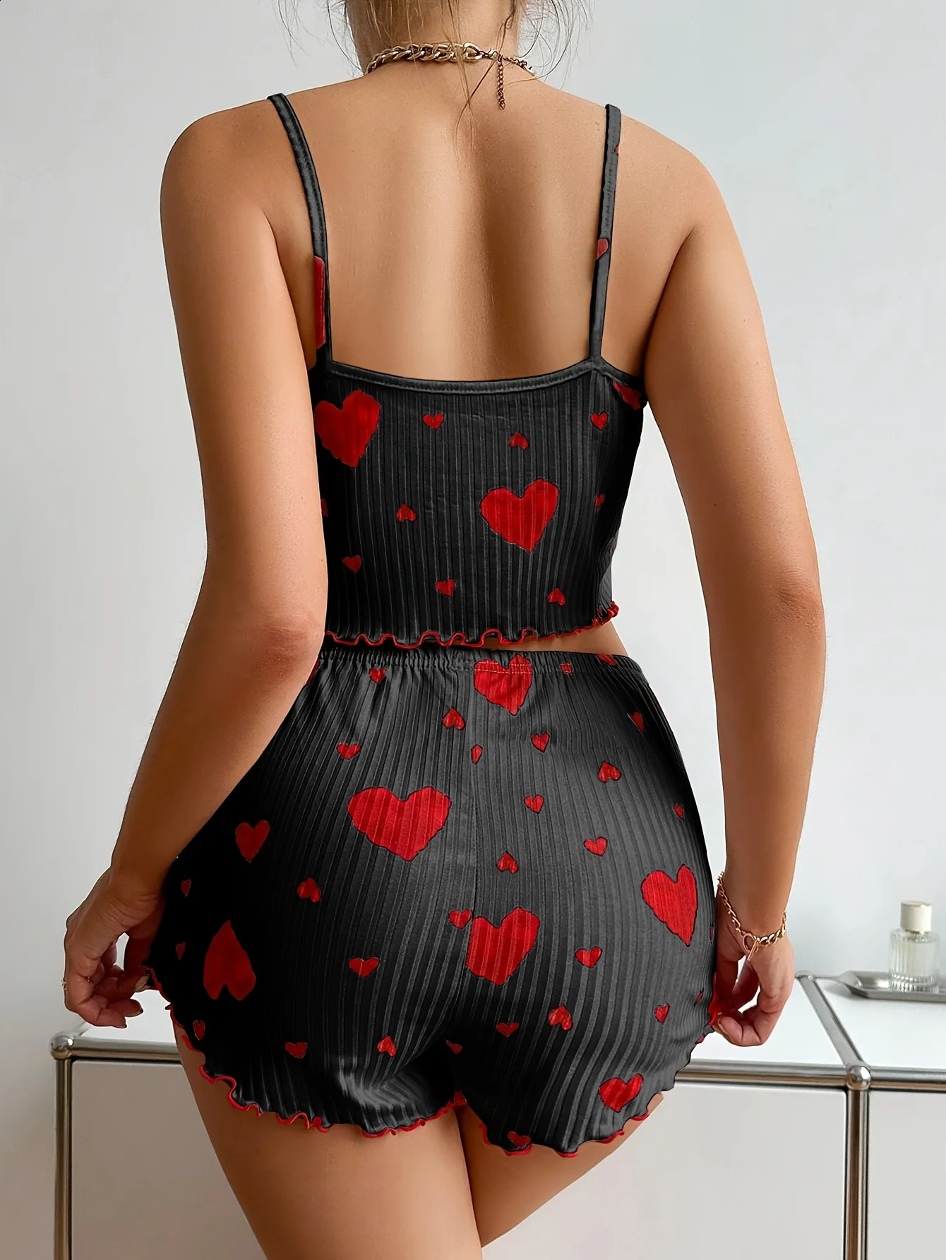 Women 2 Pieces Pajamas Set Homewear Heart Print Underwear Pijamas Sexy Lingerie Camisoles Shorts Sets Nighty Sleepwear 260625 - view 4