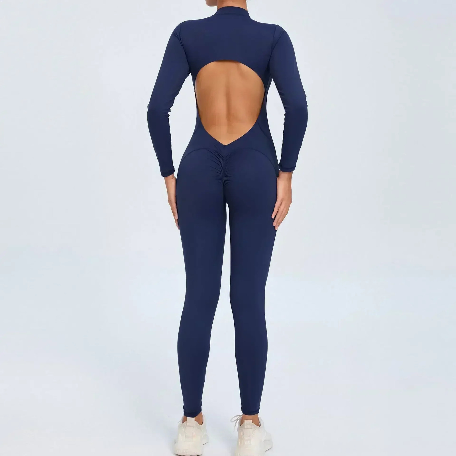 Seamless Yoga Zipper Jumpsuits Sports Fitness Beauty Back Hip-Lifting Long-Sleeved One-Piece Workout Gym Bodysuits for Women 260626 - view 4