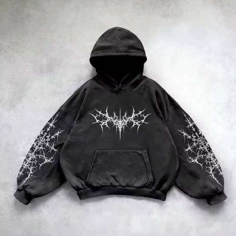 Retro Gothic Graphic Print Hip Hop Hoodie for Men Y2k Grunge Punk Casual Loose Pullover Women Streetwear Sweatshirt Hoodies W260626 - view 4