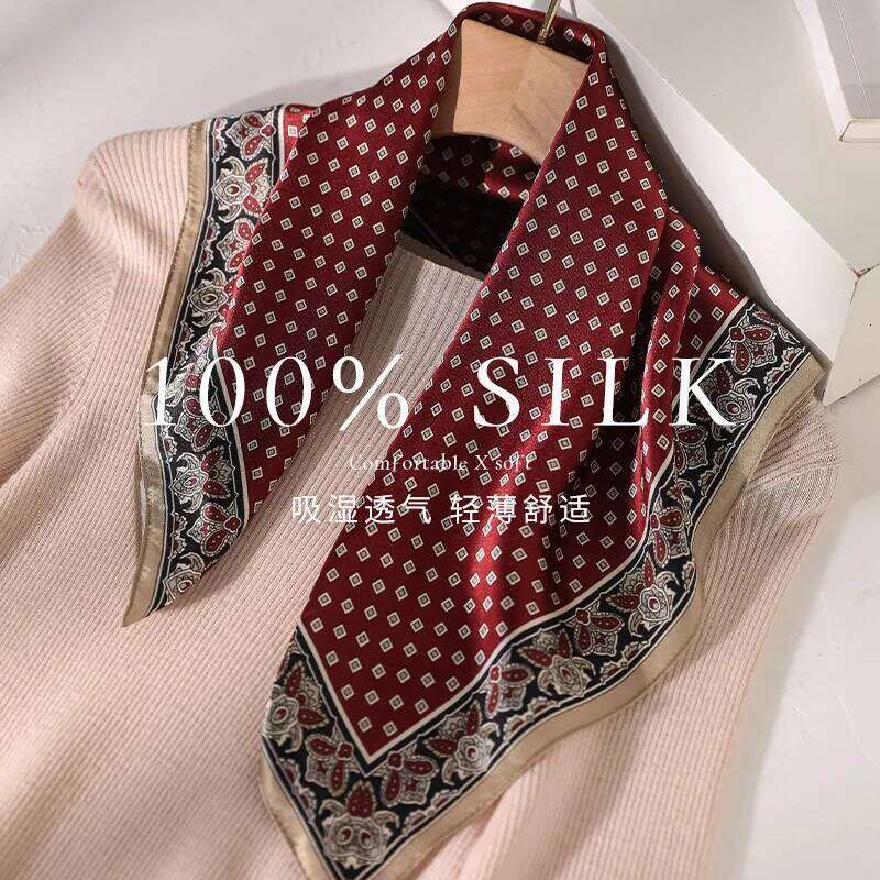 100% Silk Print Hijab Band Luxury Bandana Female Shawls Ribbon Headscarf Designer Hair Scarf Foulards 26Y06226