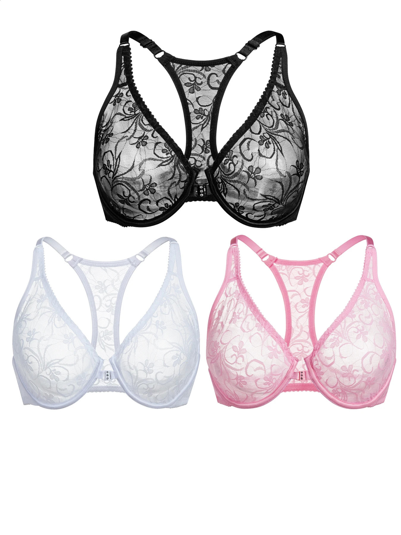 Front Button Womens Bra Lace Sheers Unpadded Sexy Lingerie BH Tops Flower knitting Brassiere Underwire Underwear Plus Size Bras 260626