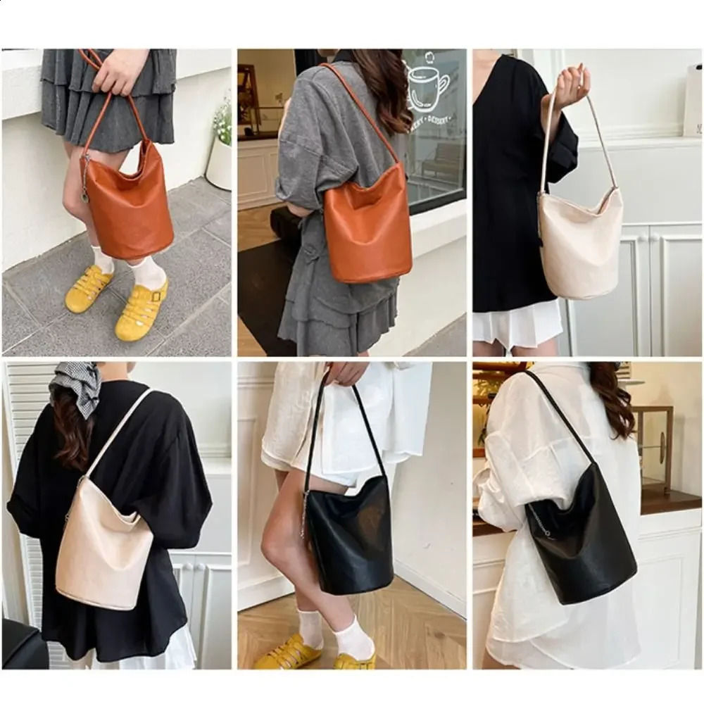 Fashionable PU Leather Bucket Bag Magnetic Closure Large Capacity Womens Shoulder Bag Soft Shopping Bag Daily Outing 260626 - view 5