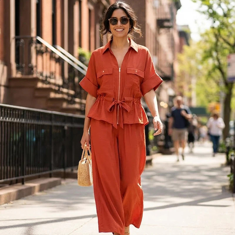 Willshela Women Fashion 2 Piece Set Solid Front Zipper Shirts Vintage High Elastic Waist Trousers Feamle Chic Lady Pants Sets 260626 - view 5