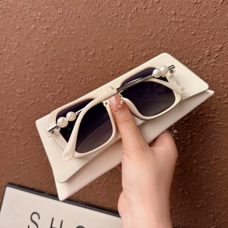 European And American Designer Fashion Influencer With Pearl Polarized Sunglasses Female Concave Design Street Photography UV Resistant Square Frame I - view 7