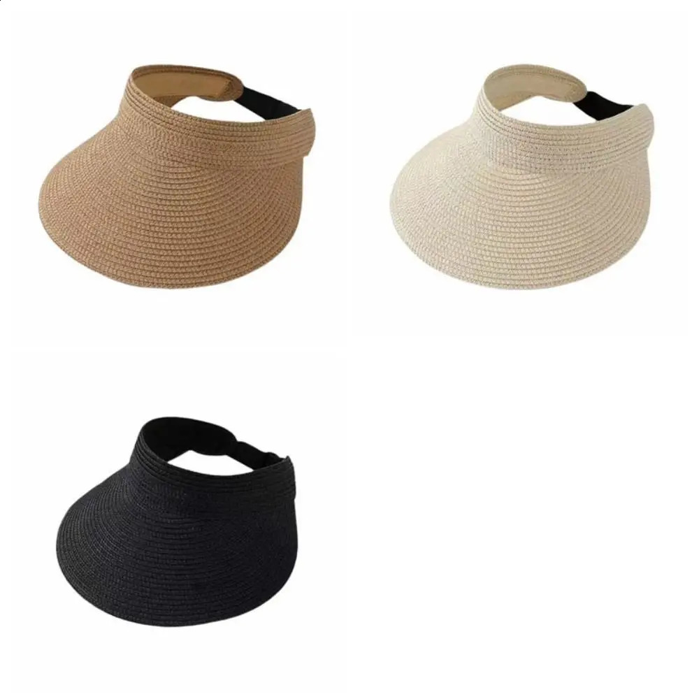 Simple Solid Color Straw Sun Cap Adjustable Foldable Summer Visors Hat Empty Top Hat Breathable Wide Brim Beach Hat Beach 260625 - view 6