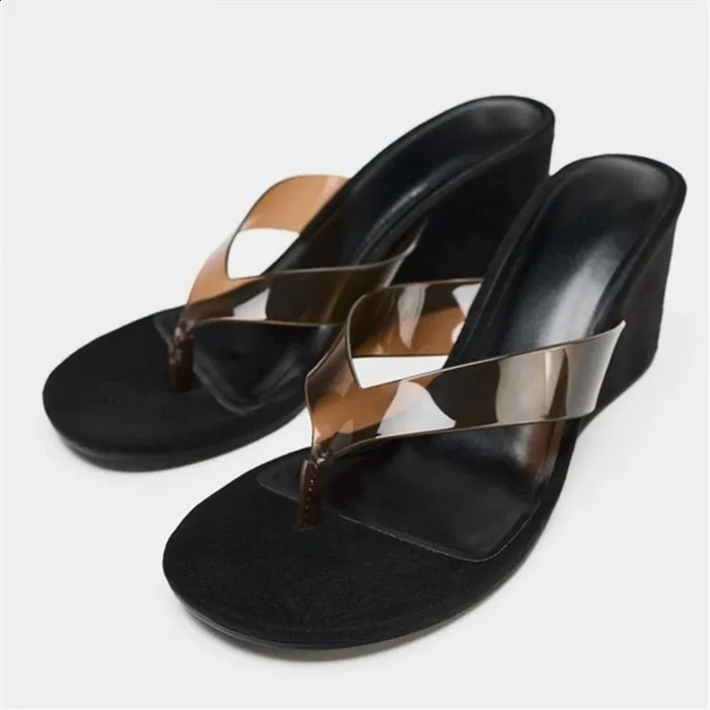 2026 Women Summer Pointed Toe Wedges Sandals for Womans Shallow Flip Flops Thick Bottom Slip-On High Heeled Shoes Ladies Pumps 260626 - view 7