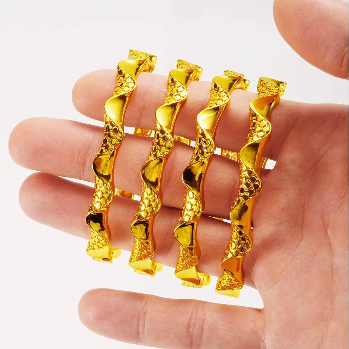 y Gold Color Twist Bracelets Copper Indian Bangle for Women African Jewellery Brazilian Bangles Wedding ner Bracelets 260626 - view 3