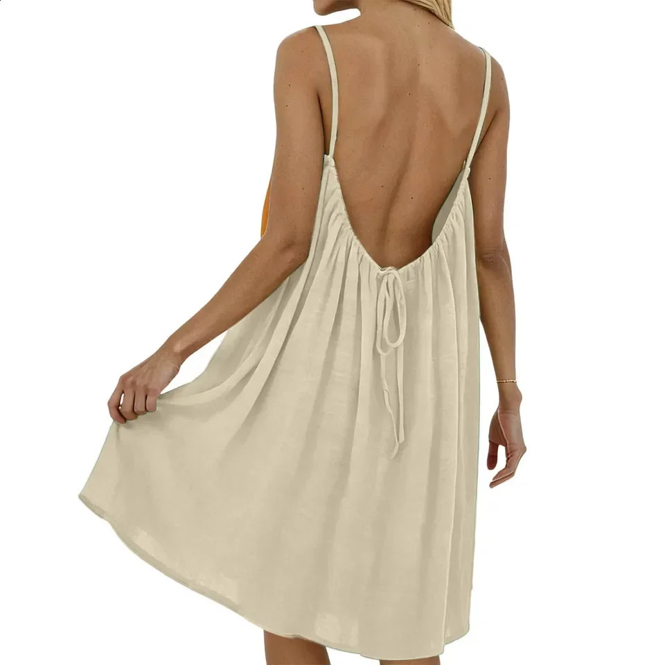 Dress European American Vacation Relaxed Style Backless Elegant Vibe 2026 Summer Solid Color Spaghetti Strap Flowy ALi 260625 - view 3
