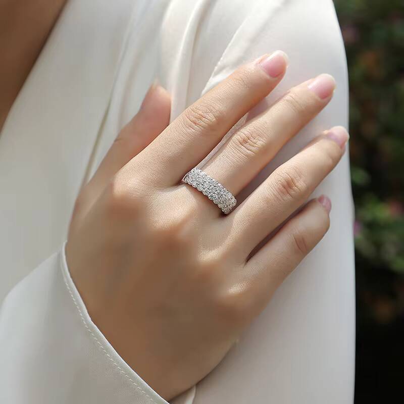 Fashion Hypoallergenic Three Layered Moissanite Ring Women 925 Sterling Sliver Wedding Engagement Promise Ring - view 7