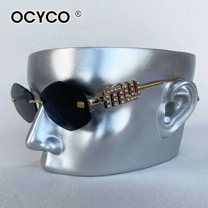 Fashion Borderless Sunglasses Women Men Rimless Diamond Studded Letter Sun Glasses UV400 Y2K Polygon Metal Eyewear 26Y0626
