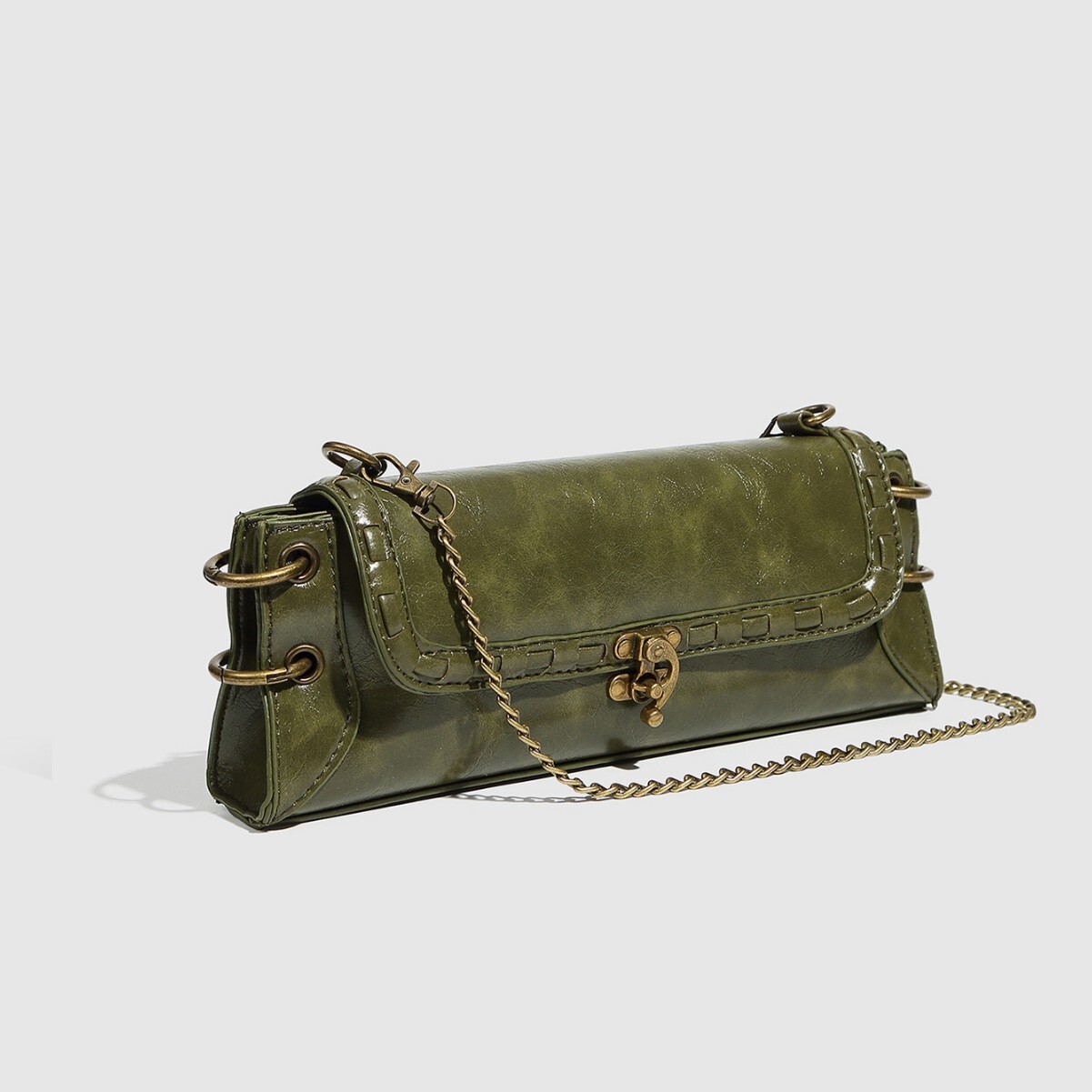 Lock Buckle Bronze Gold Crossbody Single Shoulder Clutch Underarm Chain Women S Trendy Small Square Bag - view 3