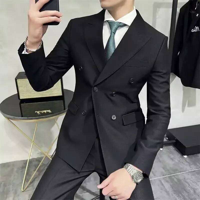Dress Jackets Men's Suit Business Thin Double Breasted Coat Male Blazer Slim Fit Clothing Spring Clothes High Quality Summer 26L0626 - view 3