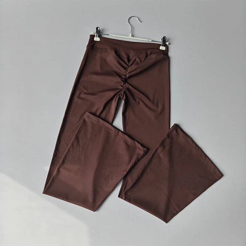 Womens Cross Waist Flare Pants - Booty Lifting Yoga Tights with Ruffle Detail Quick Dry Wide Leg for Fall Workouts 260626