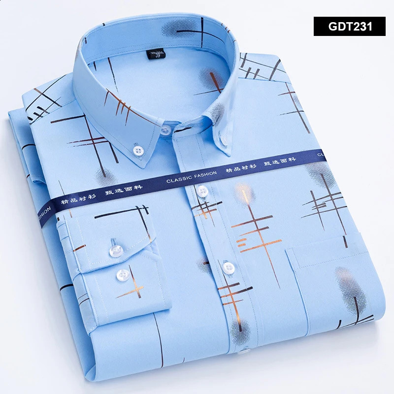Mens Non-iron Shirts Business Casual Bronzing Long Sleeved Regular Fit Shirts Spring and Autumn Fashion Print Top Clothing 260626