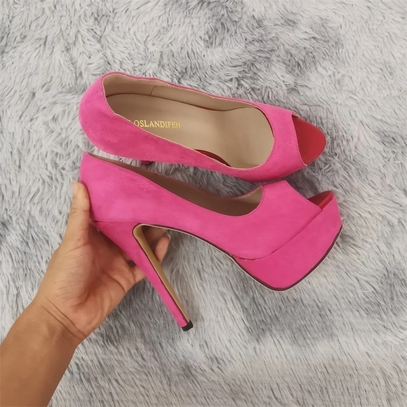 2026 Women Pumps Fashion 14cm Sexy Peep Toe High Heels Velvet Platform Thin Heel Lady Party Dance Wedding Woman Shoes 260625