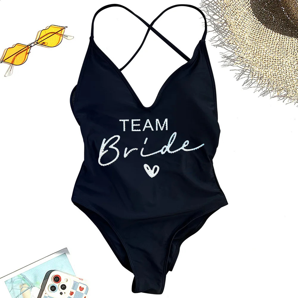 Team Bride Swimsuit With Gold Rehinstone OnePiece Bridal Swimwear Women Bachelor Party Bathing Suit Beachwear Strappy Swim 260625 - view 6
