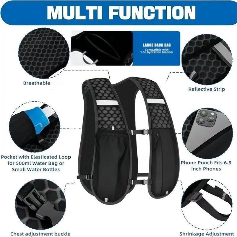 Running Vest Unisex Water-Resistant Breathable Backpack for Running Hiking Cycling 260624 - view 4