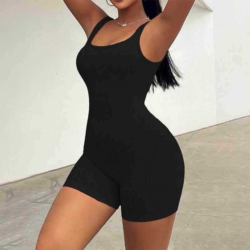 Solid Color Square Neck Womens Sleeveless Bodysuit breathable Slim Fit Tank Short Jumpsuit for Workout Gym Fitness Daily Wear M260626 - view 5