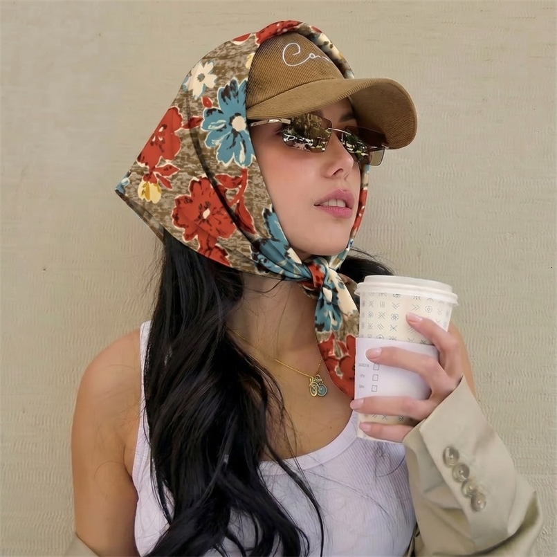 90cm Fashion Floral Hijab Headband Cute Bandana Head Scarf Women Silk Satin Neckerchief Square Shawls Hair Scarves For Ladies 260617