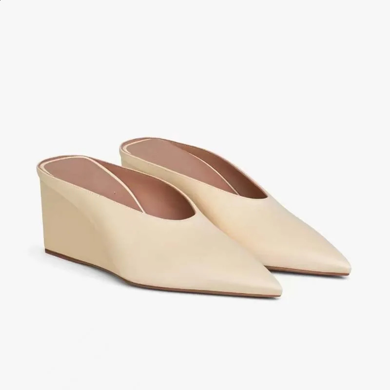 2026 Women Summer Pointed Toe Wedges Sandals for Womans Shallow Flip Flops Thick Bottom Slip-On High Heeled Shoes Ladies Pumps 260626 - view 3