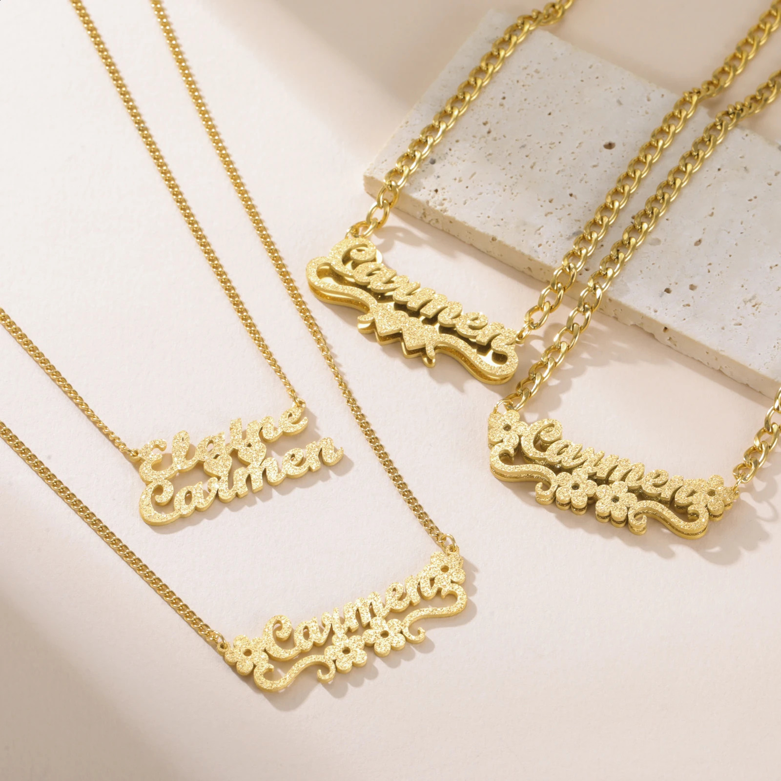 Sipuris Custom Name Necklace Women Jewelry Stainless Steel Golden Choker Cuban Chain Heart Ribbon Nameplate Pendant 260615
