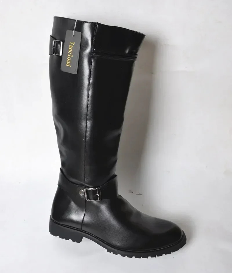 Plus Size 37-46 Top Quality Punk Style Gothic Knee High Motorcycle Boots Men Winter Soft Leather Long Boots for Man 260625 - view 5