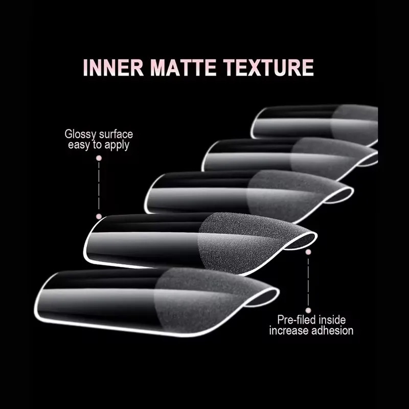 600 Full-Cover Semi-Matte French Square Fake Nail Tips Crystal Nail Tips Nail Extension Tips Nail Supplies Self-Adhesive Fake Nails 260626 - view 5