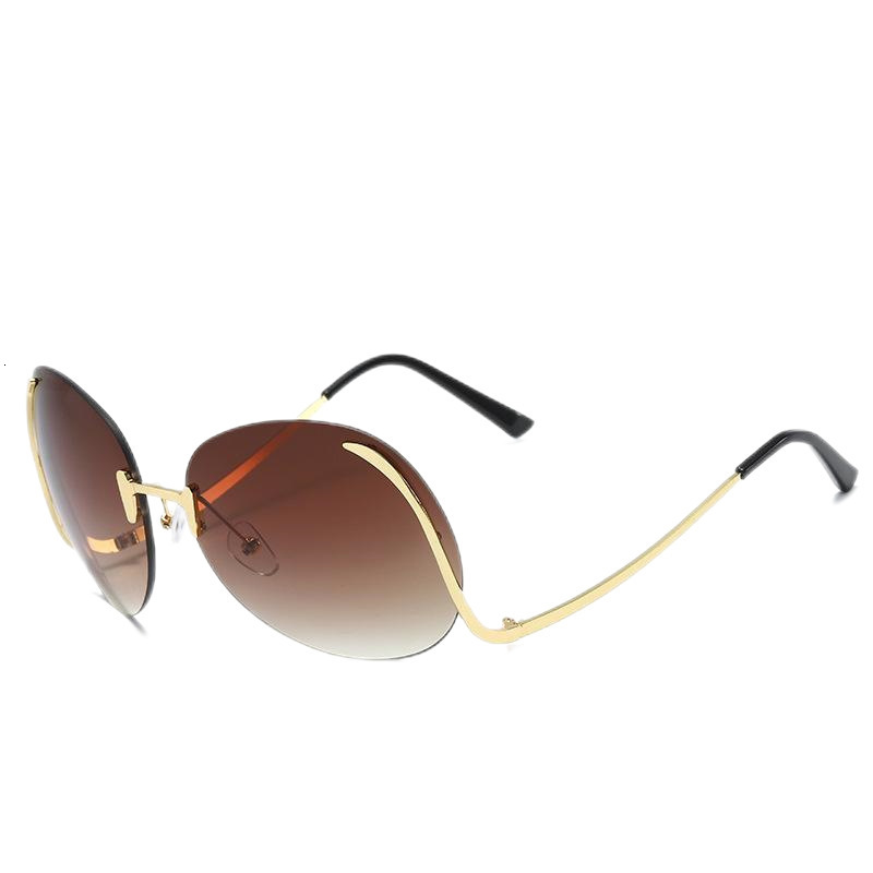 Oversized Sunglasses Large Frame Glasses Personality Trend Trendy Frameless Sunglasses New Model Ocean Lens Fashionable Metal For Women - view 5