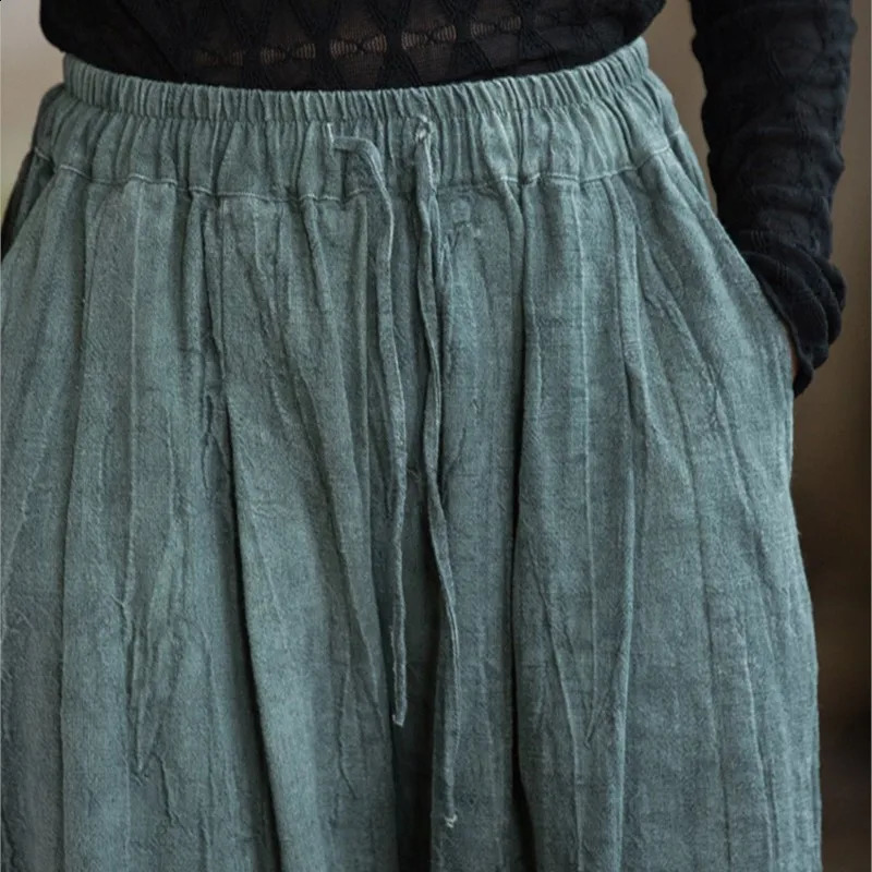 Johnature Women Casual Ramie Cotton Wide Leg Pants Elastic Waist Tiedye Trousers Autumn Pockets Belt Long 260625 - view 7