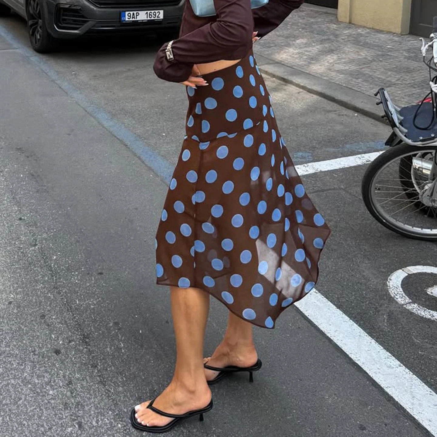 SUCHCUTE Elegant Polka Dot Print Asymmetrical Skirt Womens LowWaisted Vacation Y2K Summer Beachwear Streetwear Casual 260626 - view 5