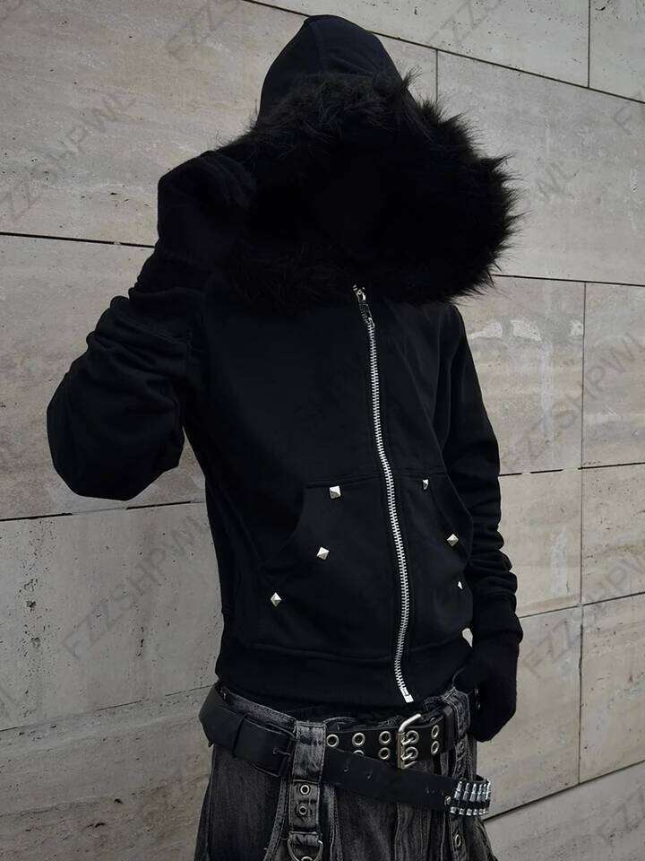 Gothic punk grunge Y2K unisex hoodie 2025 new autumn winter chic cardigan sweatshirt American retro hip-hop aesthetic streetwear W260626 - view 4