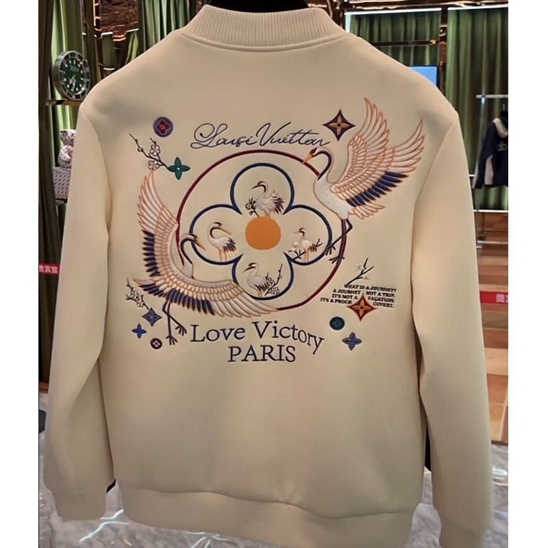 Men's Baseball Jacket, Athleisure Varsity Sports Jacket with Large Embroidered Bird and Flower Graphic - Polyester Winter Outerwear, Shawl Collar, Hoo