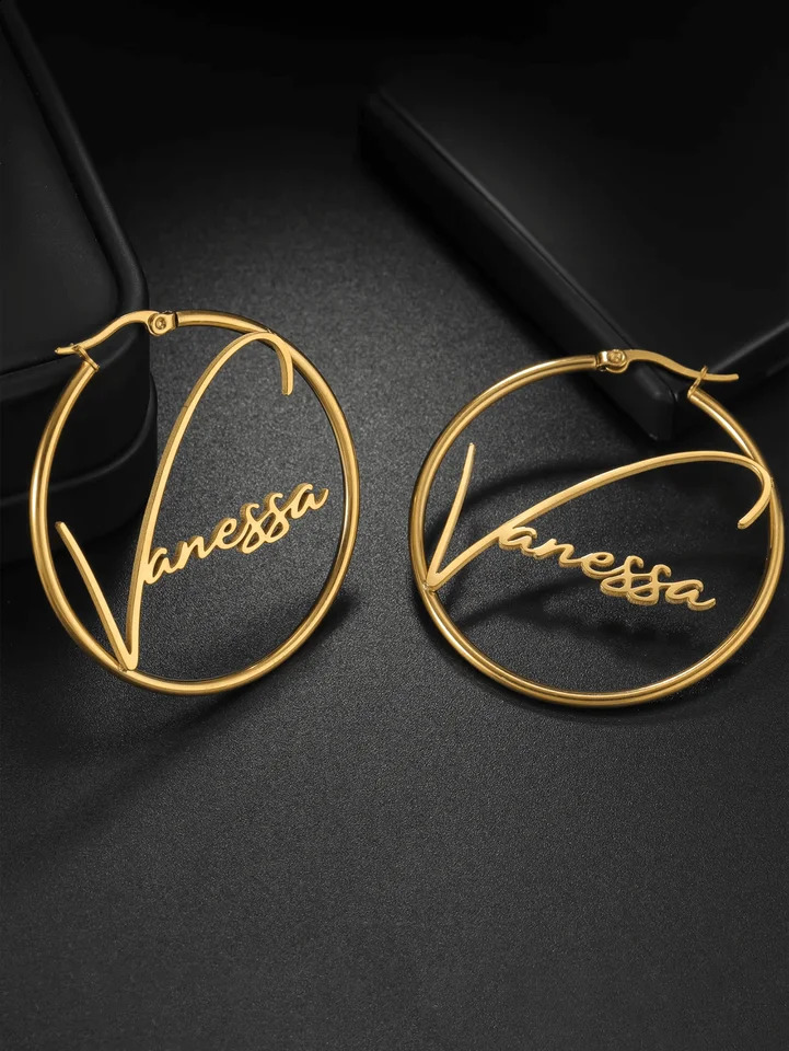 Custom Name For Women Girl 50mm Hoop Earrings Stainless Steel Jewelry Mother Her Birthday Personalized GiftChic AutumnDelicate 260626 - view 3