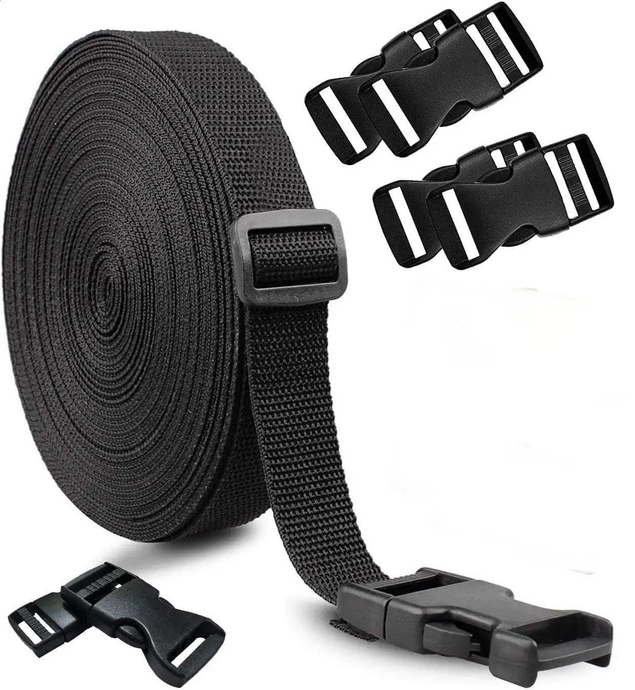 4M Nylon Webbing Strap Band with Flat Side Release Buckles Tri-Glide Slides for DIY Luggage Strap and Backpack Buckles and Strap 260626