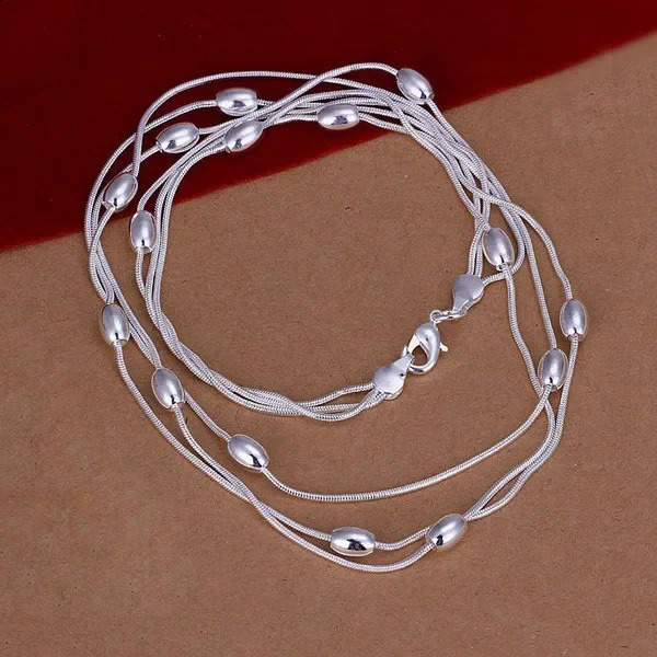 Charm 925 Sterling Silver Bracelets necklace Jewelry set for women Fringed oval beads Chain 18 inch Fashion Party Christmas Gift 260626 - view 6