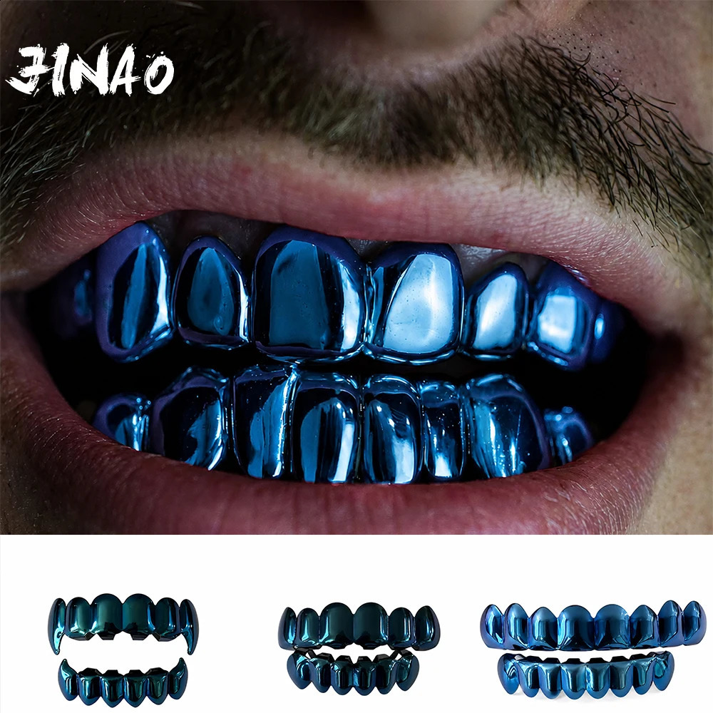JINAO Hip Hop 6-8 Teeth Smooth surface Drak Blue color Grillzs set Men Women TopBottom shinny Grill Punk Rapper Christmas 260626