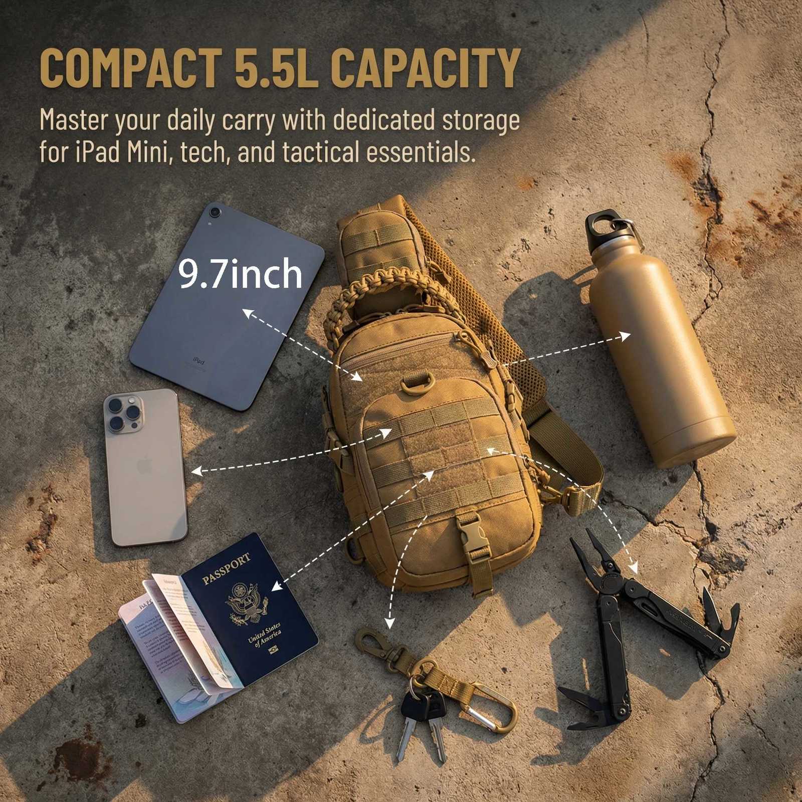 Sling Bag Men Shoulder Tactical Bag Outdoor EDC Chest Bag with Paracord Handle Waterproof Crossbody Pack for Hunting Hiking M260626 - view 3