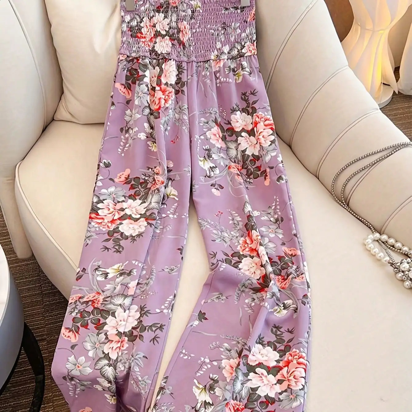 2026 casual and elegant Bohemian style wide leg elastic waist printed loose comfortable pants 260625 - view 6