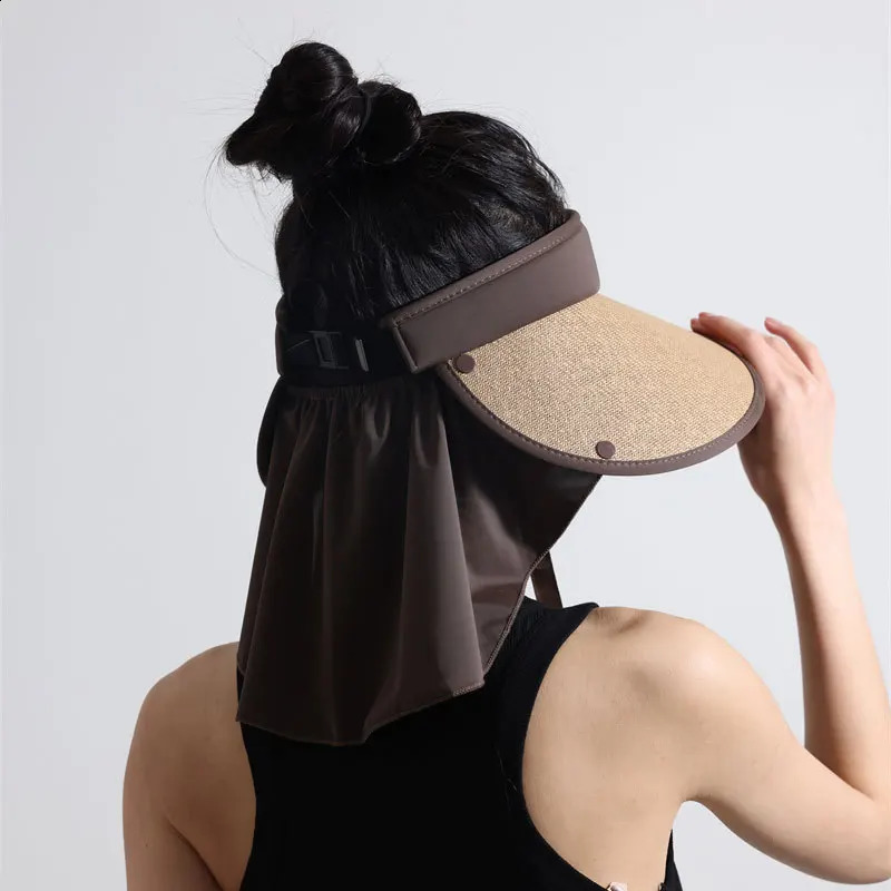 Wide Brim Straw Hat With Black Lining Visor Sun Hat With Neck Flap Uv Protection Summer Cap Hollow Top Sun Hat For Women 260625 - view 4