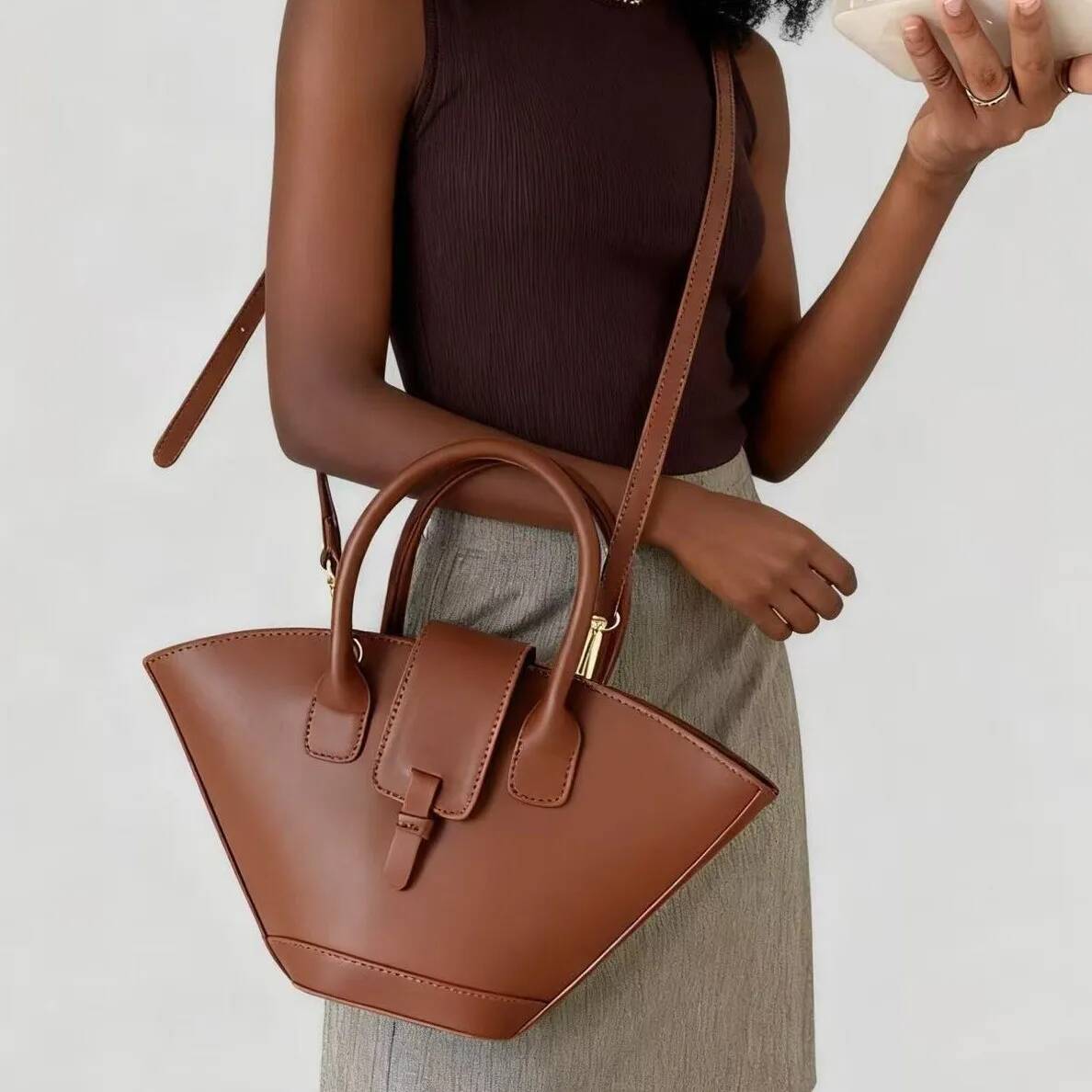 Fashion Bucket Bag PU Leather Handbags Large Shoulder Crossbody Half Moon Basket Bags For Women 2026 Tote Andralyn - view 5
