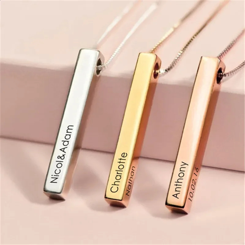 Custom Stainless Steel Personalized Engraved Bar Necklace For Women Gift Name Pendant Jewelry Set 260626 - view 7