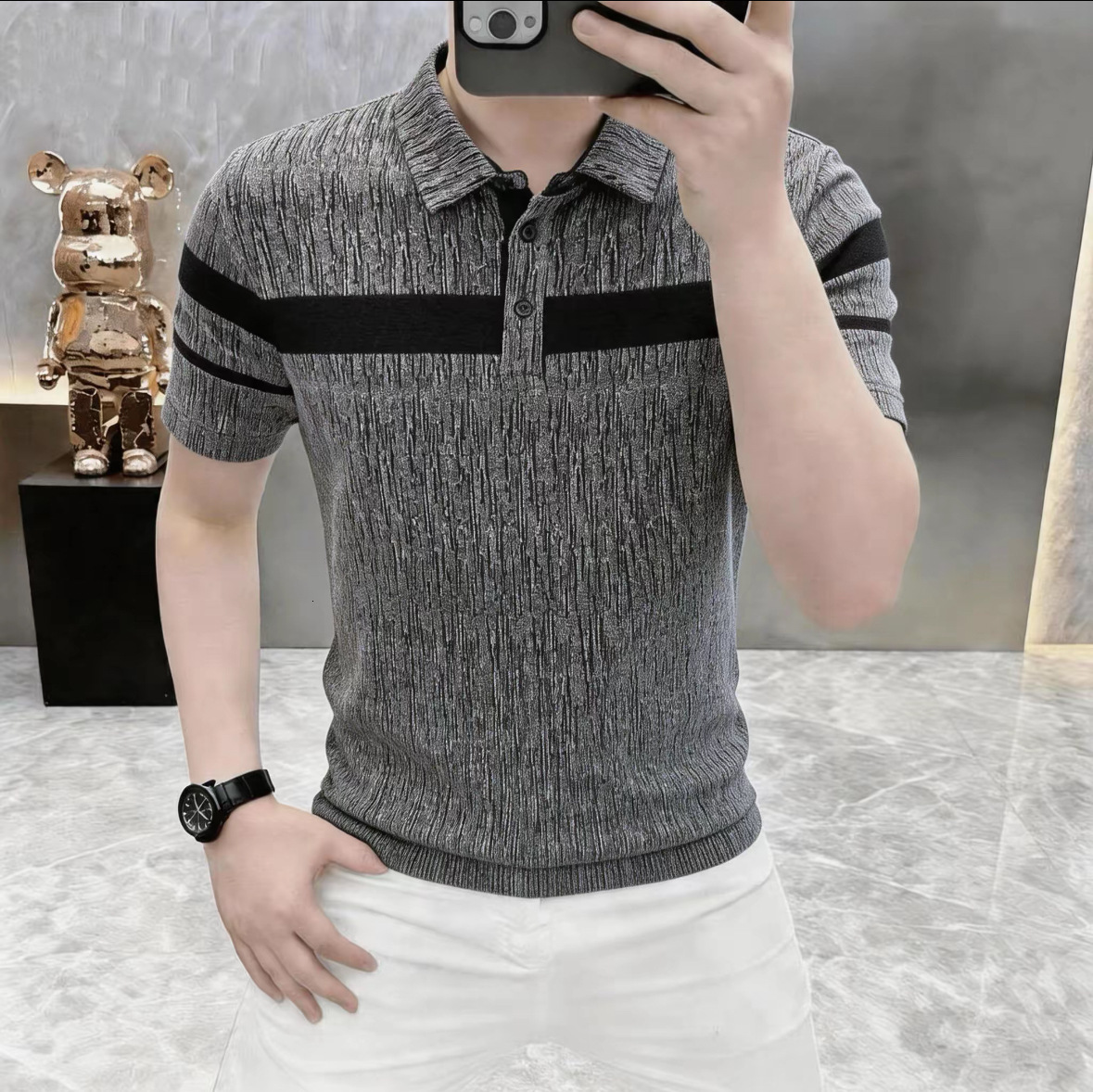 High-End Summer Color-Blocked Turn-Down Collar Short-Sleeve T-Shirt POLO Shirt, Fashionable, Casual, Versatile Men's Clothing