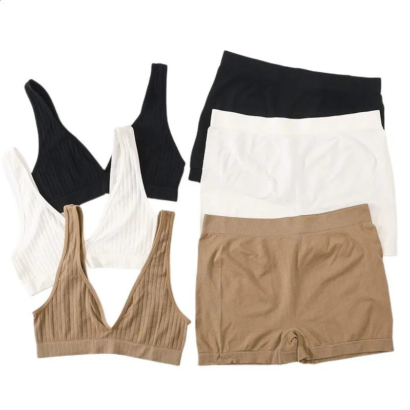 Women Seamless Bra And Panties Set Female Sport Vneck Unlined High Rise Shorts Stretchy Underwear Sexy Lingerie 260626 - view 3