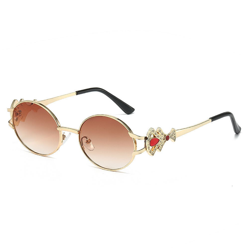 2026 New Style Round Frame Metal Temple Diamond-Embellished Sunglasses, Retro Style, Fashionable And Sophisticated - view 4