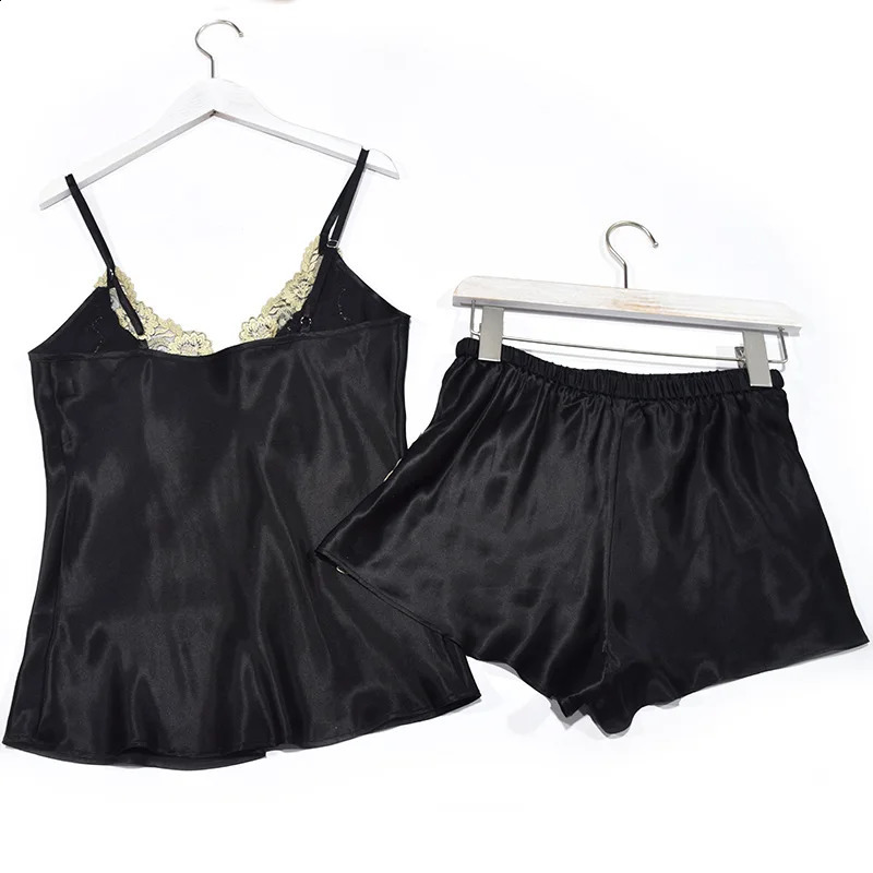 Silk pajamas Summer silk female camisole ultra shorts twopiece suit sexy lace split home service 260625 - view 3