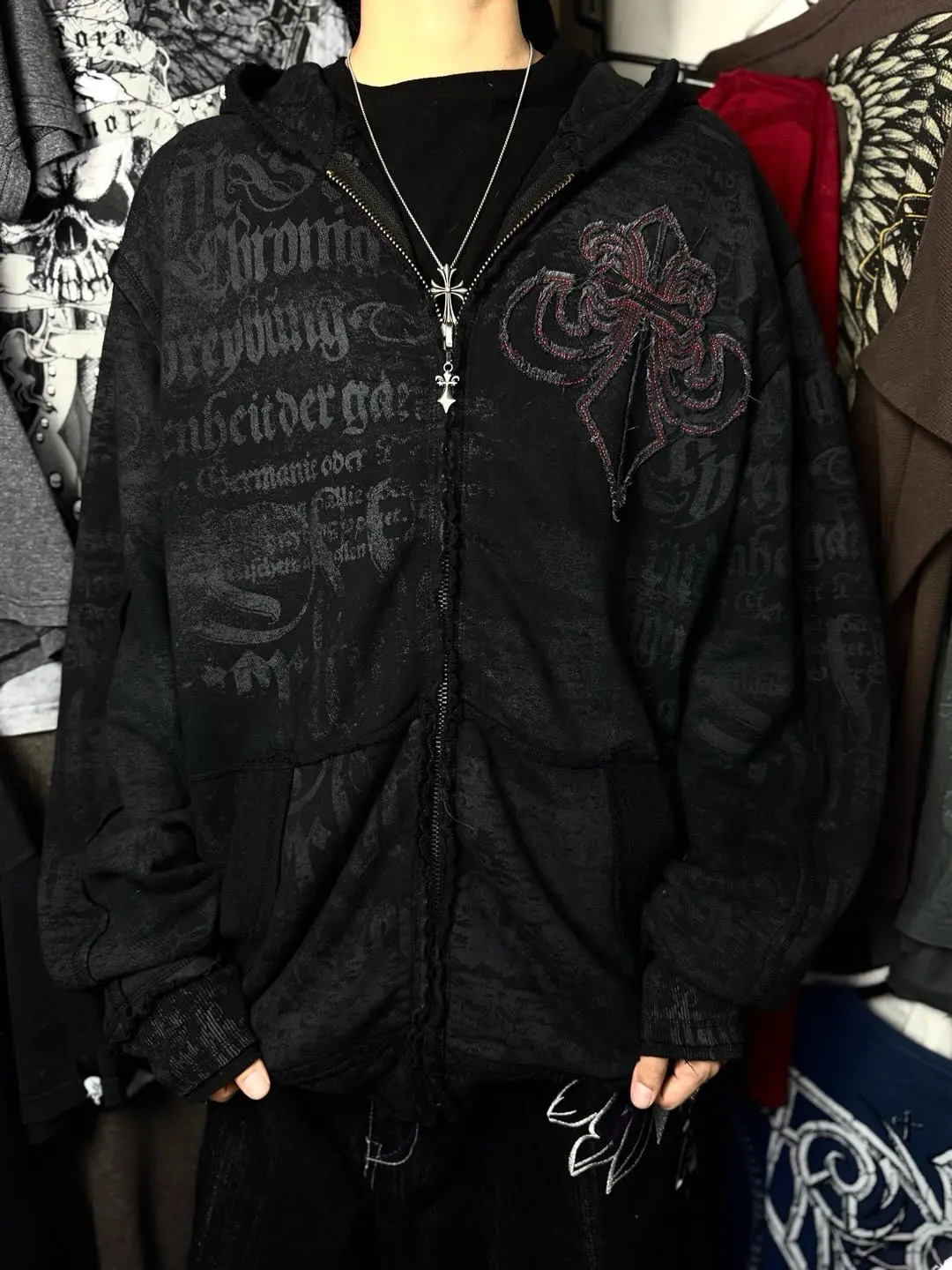 Gothic Dark style Affliction Fashion Hoodie Skull Oversize Zipper Hoodie Men Women Hip Hop Casual Sweatshirt Personality Hoodie 260626