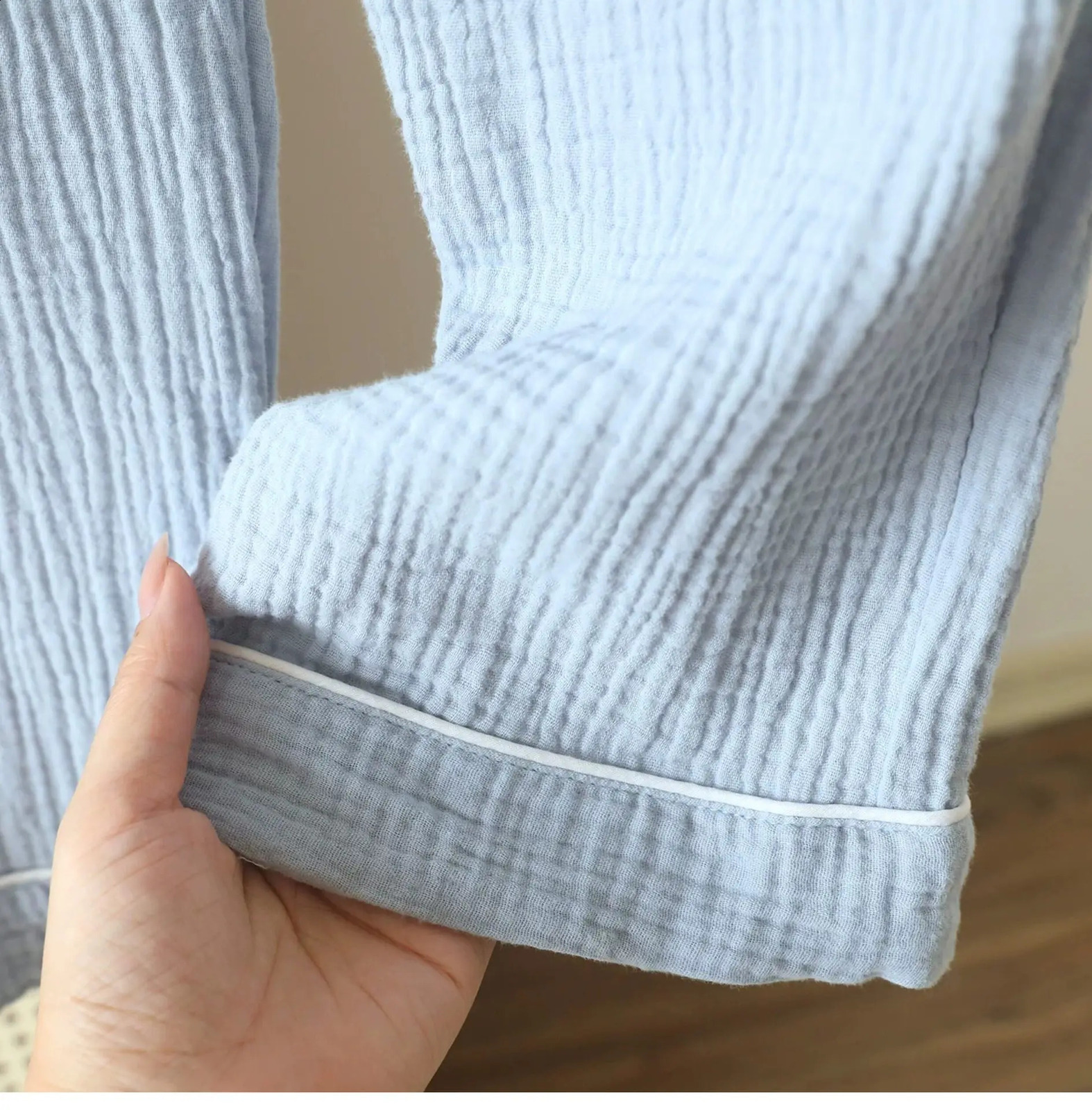 Cotton Mens Pajamas Set Summer Up Button Round Neck Short Sleeved Long Pants Casual Home Clothes for 260615 - view 7